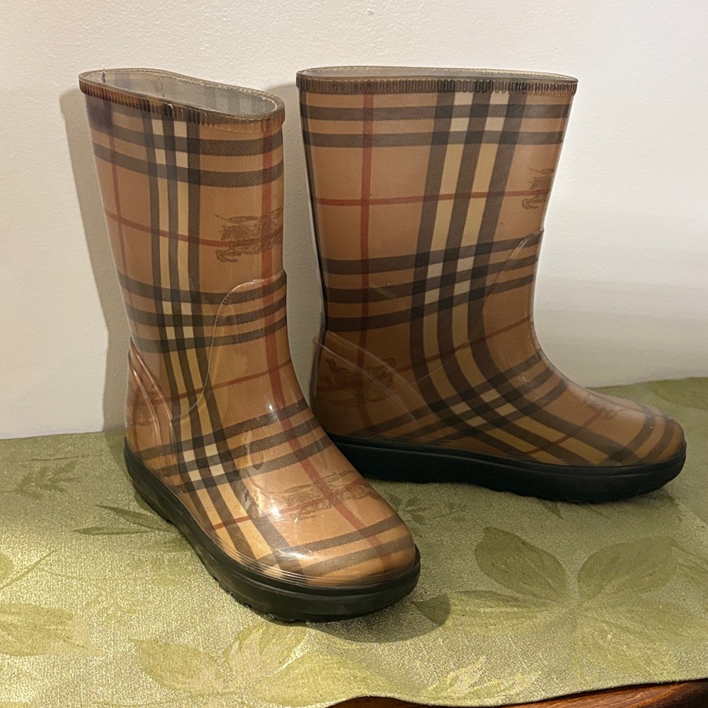 Burberry Tan and Black Checkered Boots